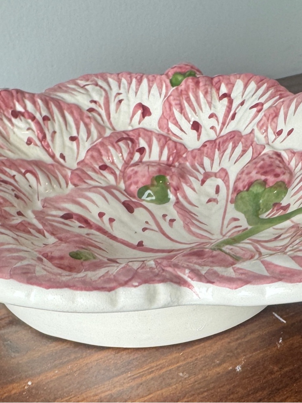 Vtg Neuwirth Hand-Painted Floral Ceramic Serving Dish in Pink and Green - Picture 2 of 7